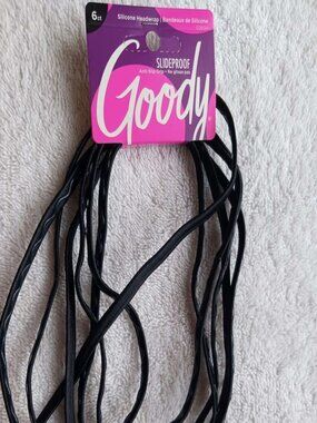 6 Black Goody Thin Elastic Stay Put Slide Proof Hold Secure Fit Hair Head Bands